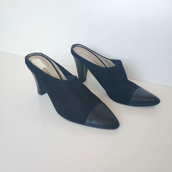 Ellen Tracy Size 7 Lucky Slip On Mule Black Cone Heel Y2K Almond Toe - Picture 1 of 6